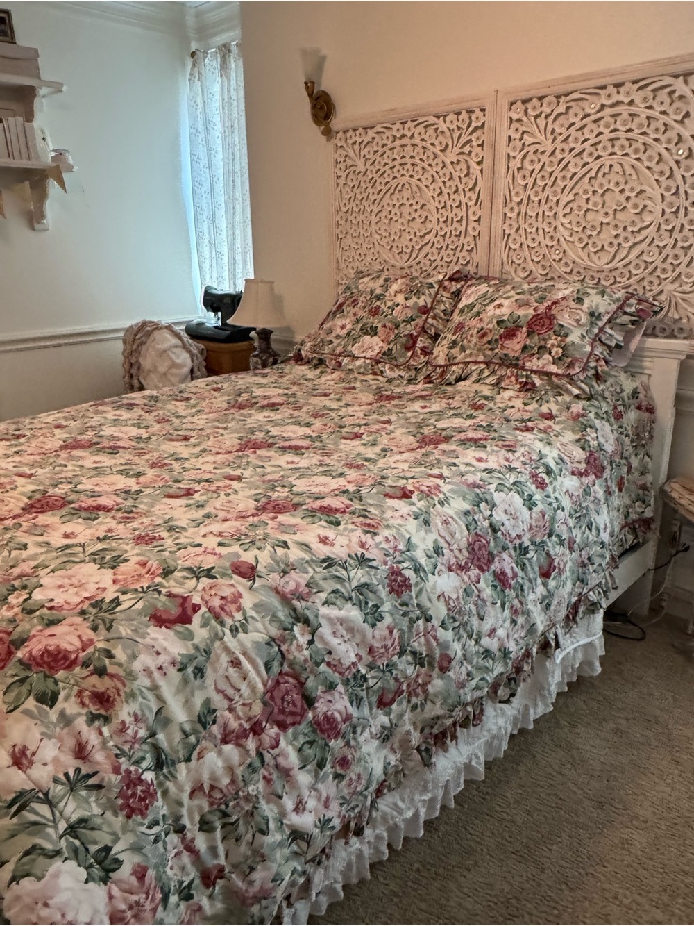 Vintage Croscill Queen Comforter Set Cottage Rose Floral Bedskirt & 2 Shams